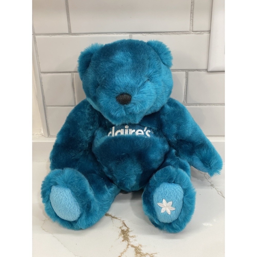 Claire's Accessories Teddy Bear Plush Stuffy Teal Blue‎ Embroidered Flower Y2K